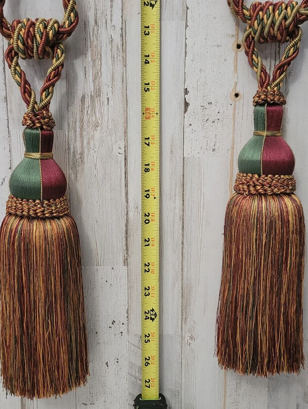 Two Large Elegant Drapery Corded Tassel Rope Tie backs